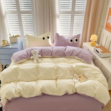 91家纺网 家纺一手货源 找家纺 （总）贝扬思 2025新款大眼睛水洗云朵棉简约系列四件套