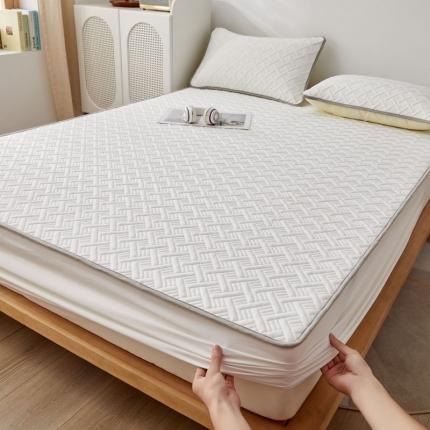 91家纺网 家纺一手货源 找家纺 暖季 2025新款无印风水洗棉-玉米纤维夹棉床笠 无印风水洗棉-月光白