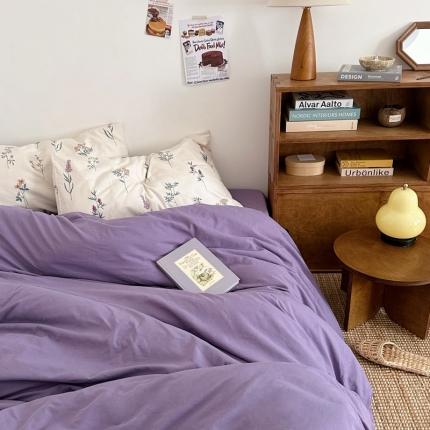 艾沁 2024新款全棉水洗棉小清新混搭四件套 暗紫+紫薇