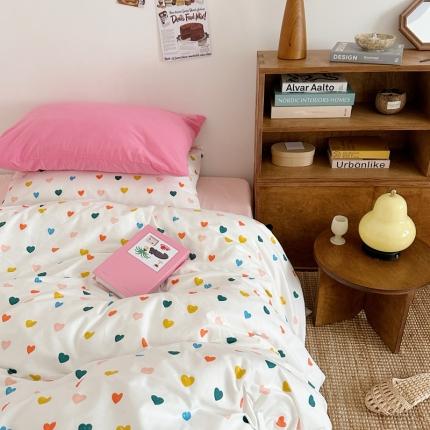 艾沁 2024新款全棉水洗棉小清新混搭四件套 心情+玫粉