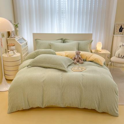 91家纺网 家纺一手货源 找家纺 （总）全季 2023新款麦穗纹高克重牛奶绒色织提花四件套