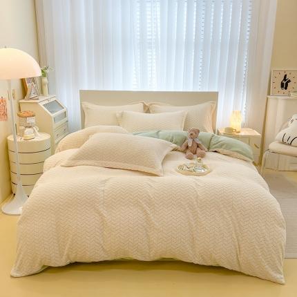 91家纺网 家纺一手货源 找家纺 （总）全季家居  2023新款麦穗纹高克重牛奶绒色织提花被套单件