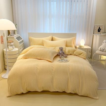 91家纺网 家纺一手货源 找家纺 全季家居  2023新款麦穗纹高克重牛奶绒色织提花被套单件 奶黄
