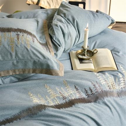 91家纺网 家纺一手货源 找家纺 云胡 2023新款加厚纯棉轻奢陶瓷软磨毛四件套 挪威森林-仙踪绿