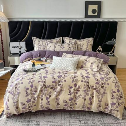 91家纺网 家纺一手货源 找家纺 仟网汇 2024新款磨毛一字绣印花居家四件套 一帘幽梦