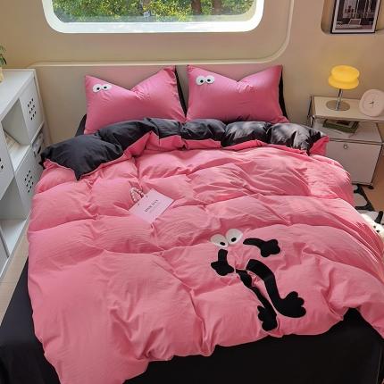 91家纺网 家纺一手货源 找家纺 阿曼达 2023新款亲肤水洗m大眼毛巾绣四件套 大眼-玫红