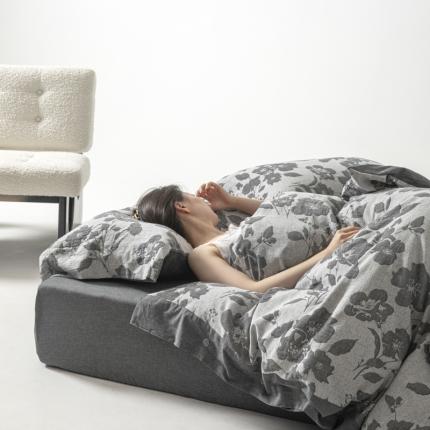 91家纺网 家纺一手货源 找家纺 安莱生活 2023新品双层纱大提花高奢工艺款四件套花都 花都--灰色