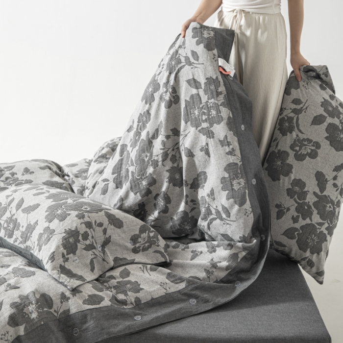 91家纺网 家纺一手货源 找家纺 安莱生活 2023新品双层纱大提花高奢工艺款四件套花都 花都--灰色