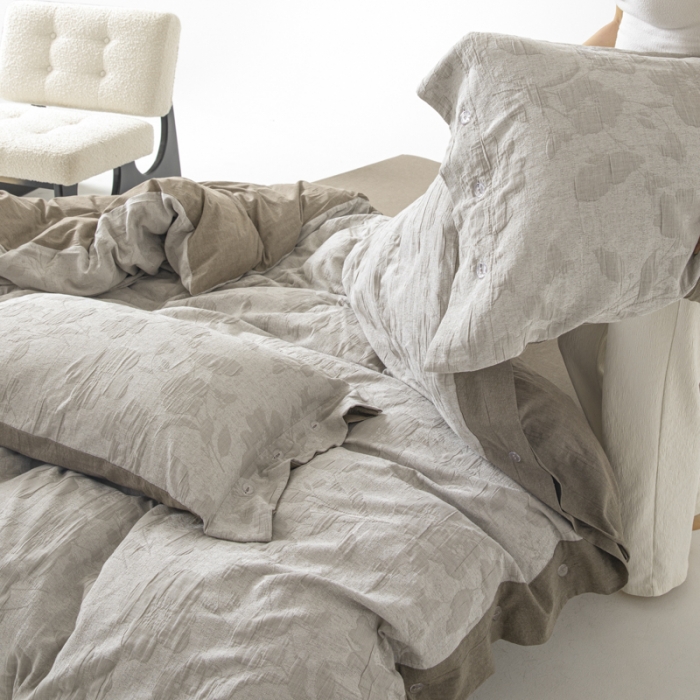 91家纺网 家纺一手货源 找家纺 安莱生活 2023新品双层纱大提花高奢工艺款四件套花都 花都--咖色