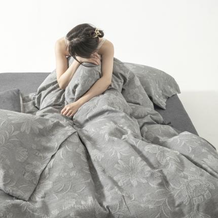 91家纺网 家纺一手货源 找家纺 安莱生活 2023新品双层纱大提花高奢工艺款四件套馥香 馥香--灰色