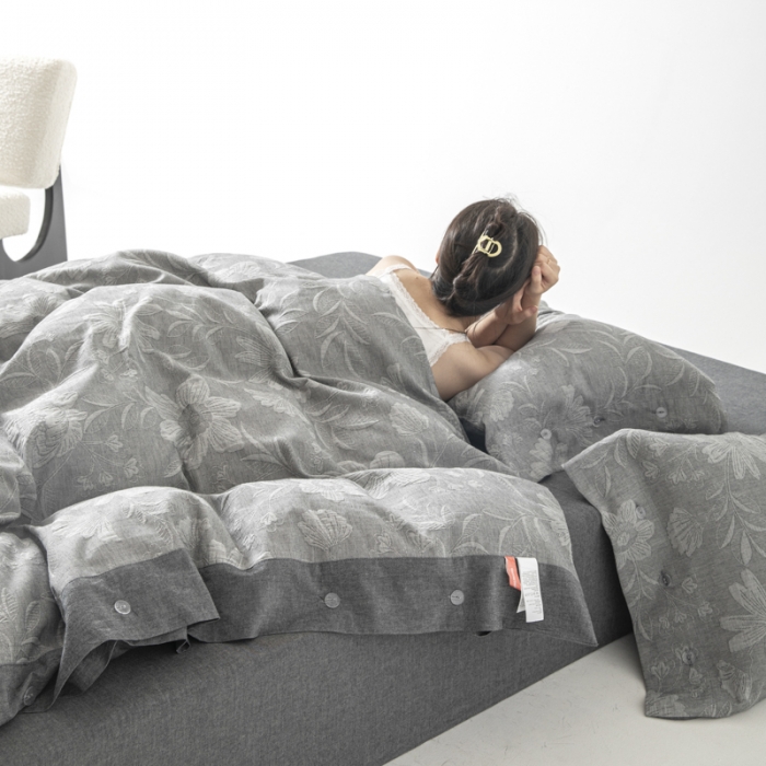 91家纺网 家纺一手货源 找家纺 安莱生活 2023新品双层纱大提花高奢工艺款四件套馥香 馥香--灰色