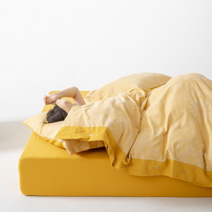 91家纺网 家纺一手货源 找家纺 安莱生活 2023新品双层纱大提花高奢工艺款四件套馥香 馥香--姜黄