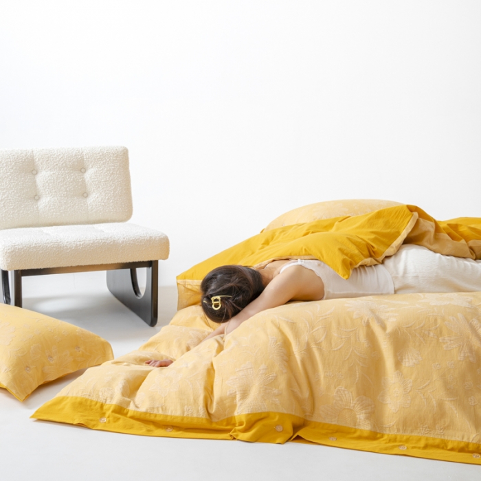 91家纺网 家纺一手货源 找家纺 安莱生活 2023新品双层纱大提花高奢工艺款四件套馥香 馥香--姜黄