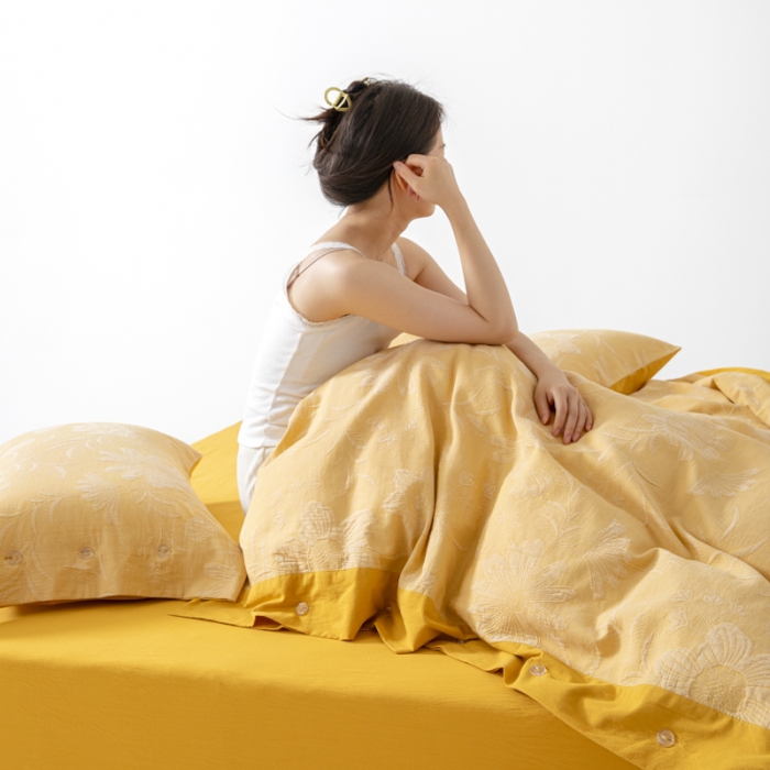 91家纺网 家纺一手货源 找家纺 安莱生活 2023新品双层纱大提花高奢工艺款四件套馥香 馥香--姜黄