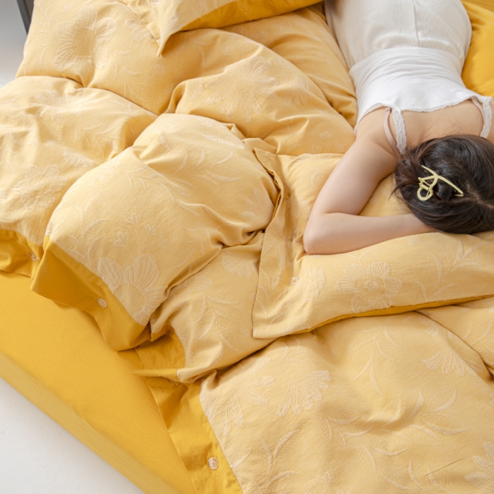 91家纺网 家纺一手货源 找家纺 安莱生活 2023新品双层纱大提花高奢工艺款四件套馥香 馥香--姜黄