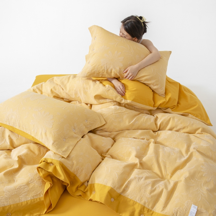 91家纺网 家纺一手货源 找家纺 安莱生活 2023新品双层纱大提花高奢工艺款四件套馥香 馥香--姜黄