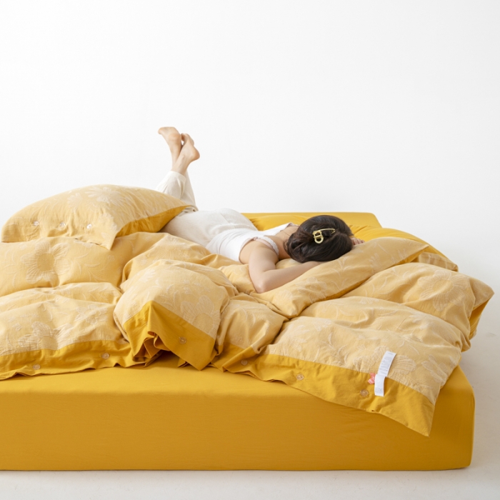 91家纺网 家纺一手货源 找家纺 安莱生活 2023新品双层纱大提花高奢工艺款四件套馥香 馥香--姜黄