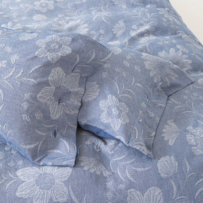 91家纺网 家纺一手货源 找家纺 安莱生活 2023新品双层纱大提花高奢工艺款四件套馥香 馥香--牛仔蓝