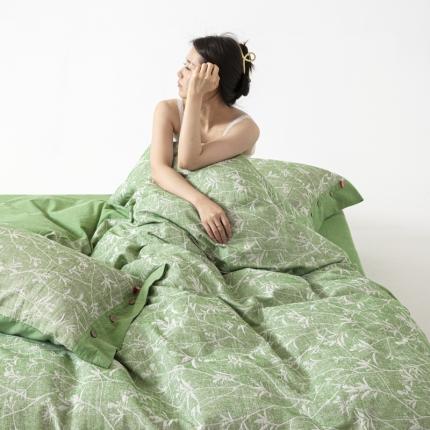 91家纺网 家纺一手货源 找家纺 安莱 双层纱大提花高奢工艺款疯狂生长系列四件套 春意生长--草绿