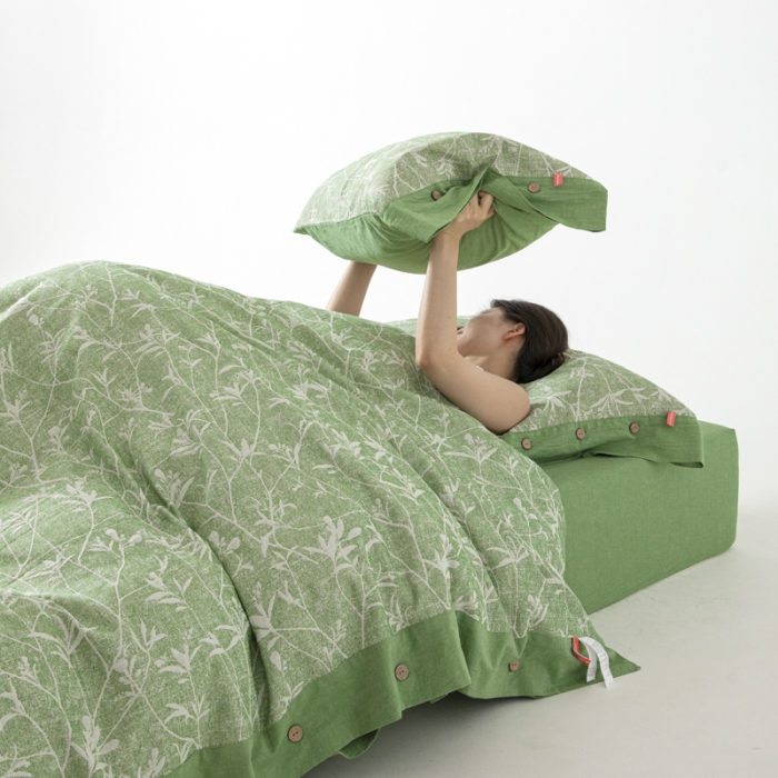 91家纺网 家纺一手货源 找家纺 安莱 双层纱大提花高奢工艺款疯狂生长系列四件套 春意生长--草绿