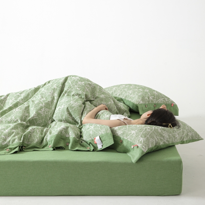 91家纺网 家纺一手货源 找家纺 安莱 双层纱大提花高奢工艺款疯狂生长系列四件套 春意生长--草绿