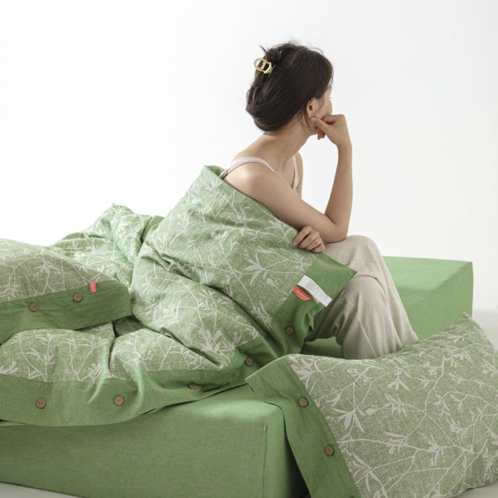 91家纺网 家纺一手货源 找家纺 安莱 双层纱大提花高奢工艺款疯狂生长系列四件套 春意生长--草绿