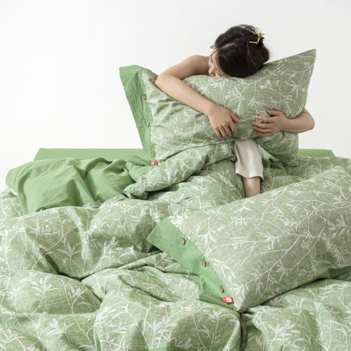 91家纺网 家纺一手货源 找家纺 安莱 双层纱大提花高奢工艺款疯狂生长系列四件套 春意生长--草绿