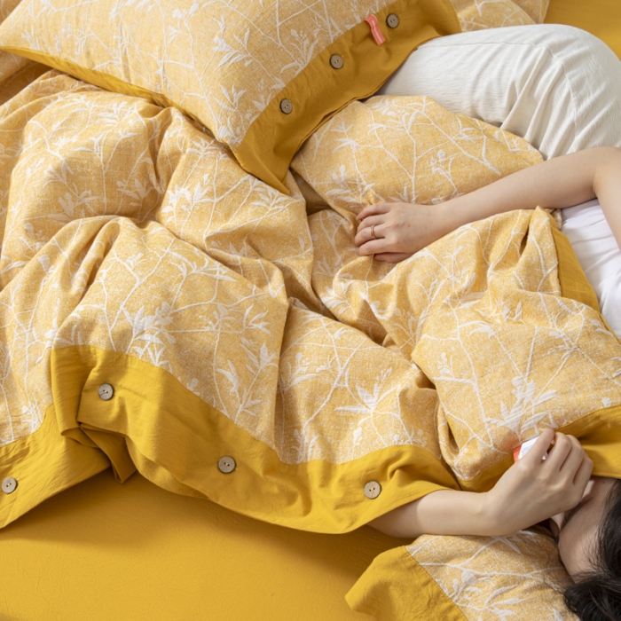 91家纺网 家纺一手货源 找家纺 安莱 双层纱大提花高奢工艺款疯狂生长系列四件套 春意生长--姜黄