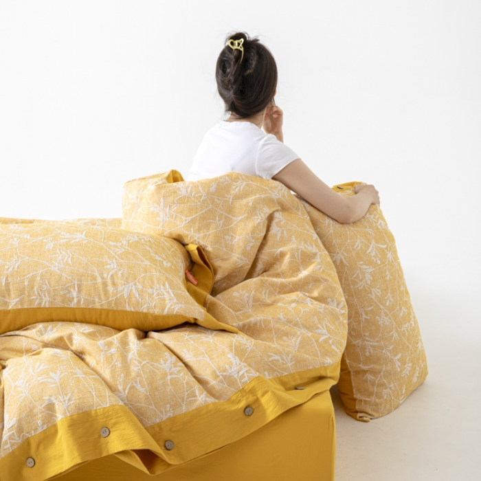 91家纺网 家纺一手货源 找家纺 安莱 双层纱大提花高奢工艺款疯狂生长系列四件套 春意生长--姜黄