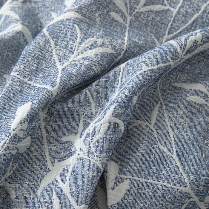 91家纺网 家纺一手货源 找家纺 安莱 双层纱大提花高奢工艺款疯狂生长系列四件套 春意生长--牛仔蓝