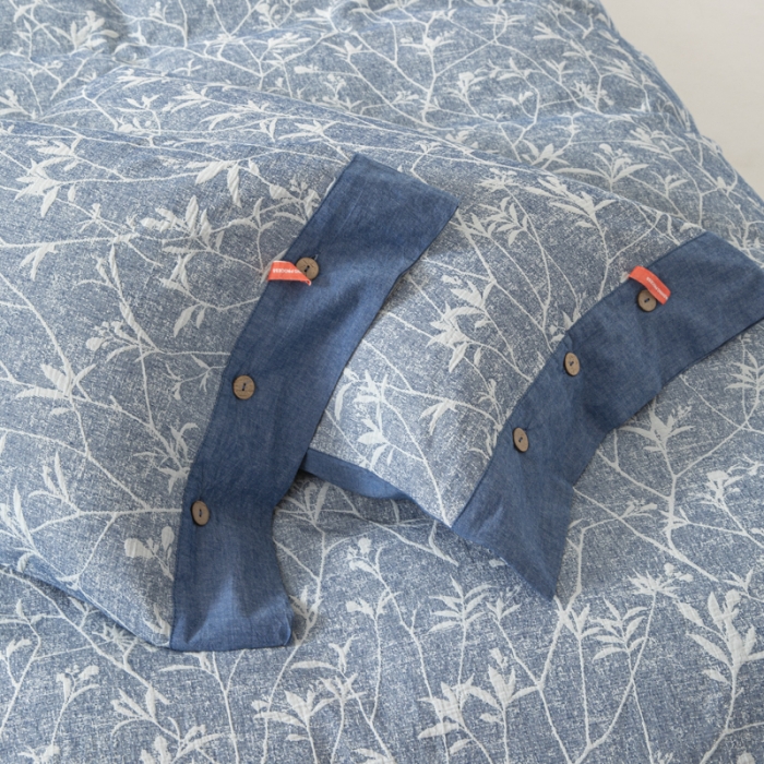 91家纺网 家纺一手货源 找家纺 安莱 双层纱大提花高奢工艺款疯狂生长系列四件套 春意生长--牛仔蓝