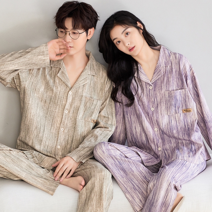 91家纺网 家纺一手货源 找家纺 洛兰沙 纯棉情侣睡衣开衫长袖长裤家居服可外穿