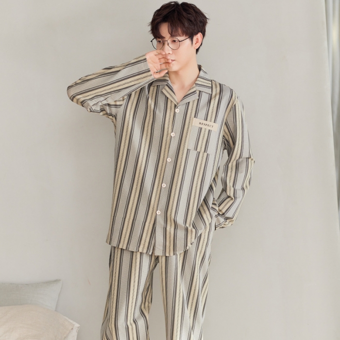 91家纺网 家纺一手货源 找家纺 洛兰沙 纯棉情侣睡衣开衫长袖长裤家居服可外穿