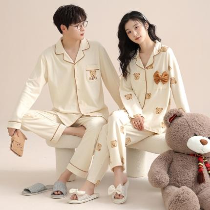 91家纺网 家纺一手货源 找家纺 洛兰沙 100棉纯棉情侣睡衣开衫条纹纯色家居服