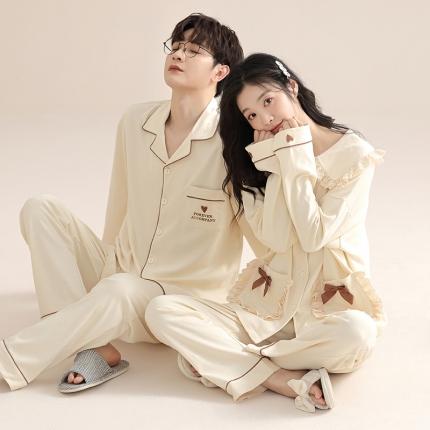 91家纺网 家纺一手货源 找家纺 洛兰沙 100棉纯棉情侣睡衣开衫条纹纯色家居服