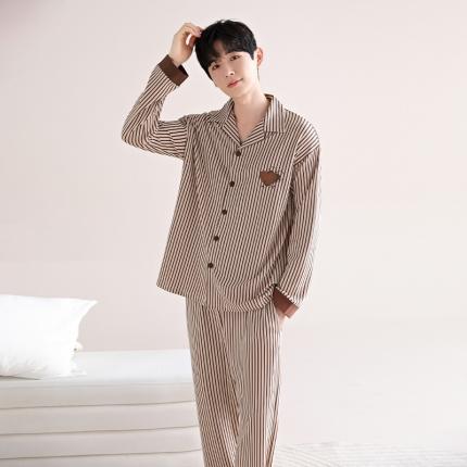 91家纺网 家纺一手货源 找家纺 洛兰沙 100棉纯棉情侣睡衣开衫条纹纯色家居服