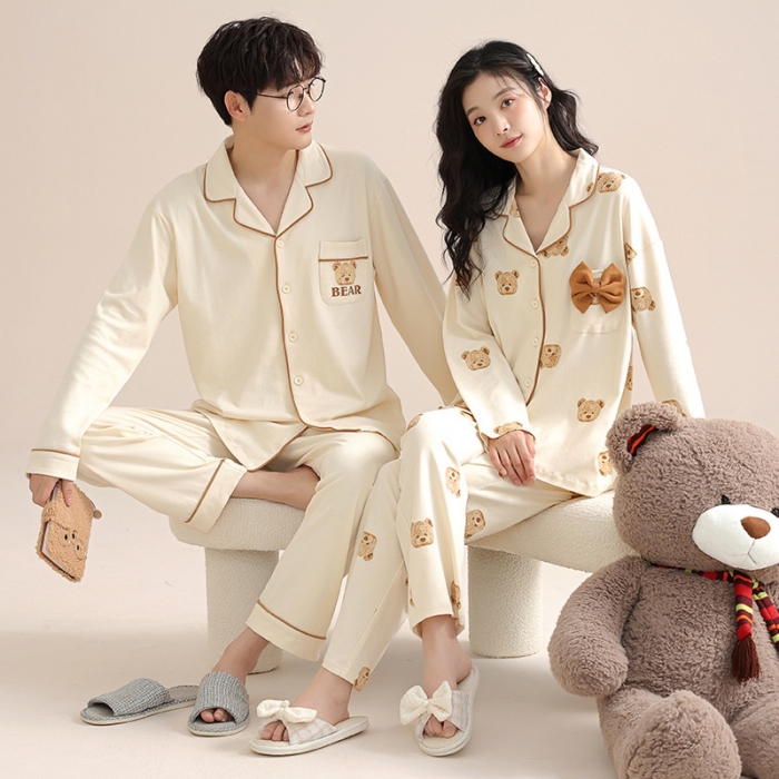 91家纺网 家纺一手货源 找家纺 洛兰沙 100棉纯棉情侣睡衣开衫条纹纯色家居服