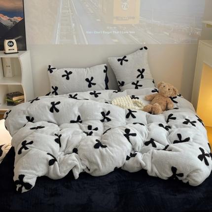 91家纺网 家纺一手货源 找家纺 （总）桃子 2023新款A类加厚色纱舒舒绒提花蝴蝶结四件套