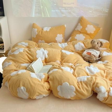 91家纺网 家纺一手货源 找家纺 （总）桃子 2023新款A类加厚色纱舒舒绒提花蝴蝶结四件套