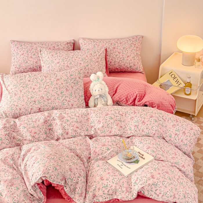 91家纺网 家纺一手货源 找家纺 （总）千朵 2023新款棉加绒豆豆绒四件套