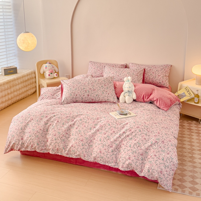 91家纺网 家纺一手货源 找家纺 （总）千朵 2023新款棉加绒豆豆绒四件套