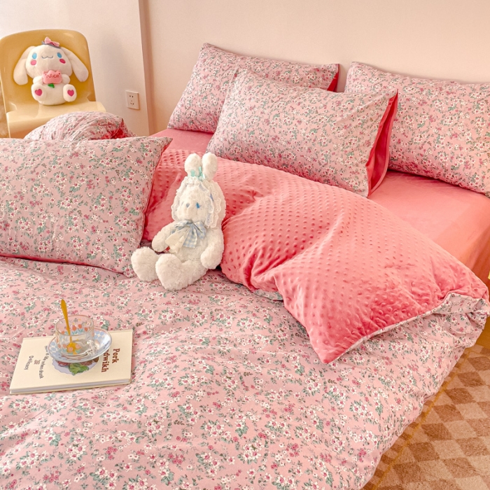 91家纺网 家纺一手货源 找家纺 （总）千朵 2023新款棉加绒豆豆绒四件套