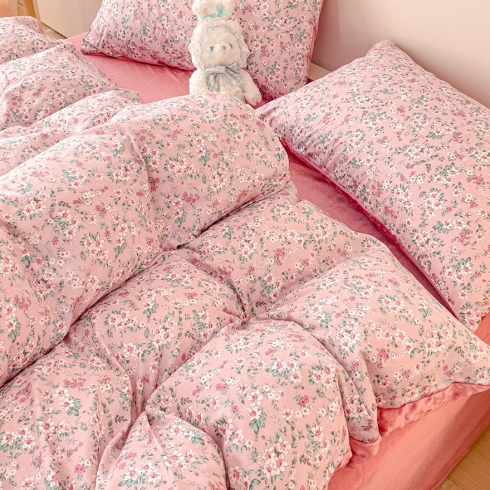 91家纺网 家纺一手货源 找家纺 （总）千朵 2023新款棉加绒豆豆绒四件套