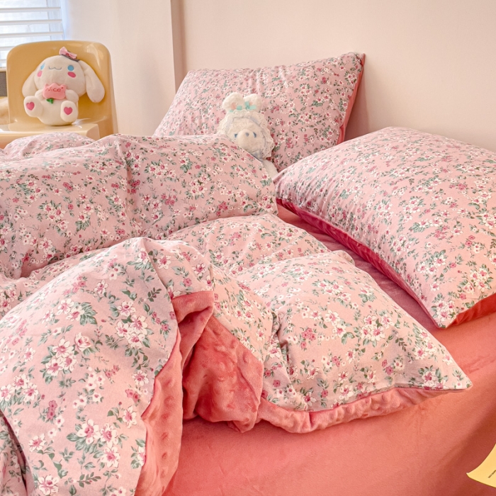 91家纺网 家纺一手货源 找家纺 （总）千朵 2023新款棉加绒豆豆绒四件套