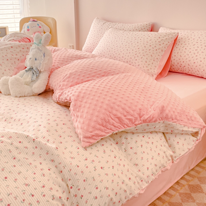 91家纺网 家纺一手货源 找家纺 千朵 2023新款棉加绒豆豆绒四件套 爱茉莉