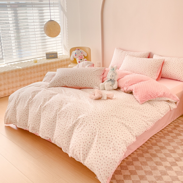 91家纺网 家纺一手货源 找家纺 千朵 2023新款棉加绒豆豆绒四件套 爱茉莉