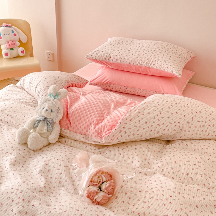 91家纺网 家纺一手货源 找家纺 千朵 2023新款棉加绒豆豆绒四件套 爱茉莉