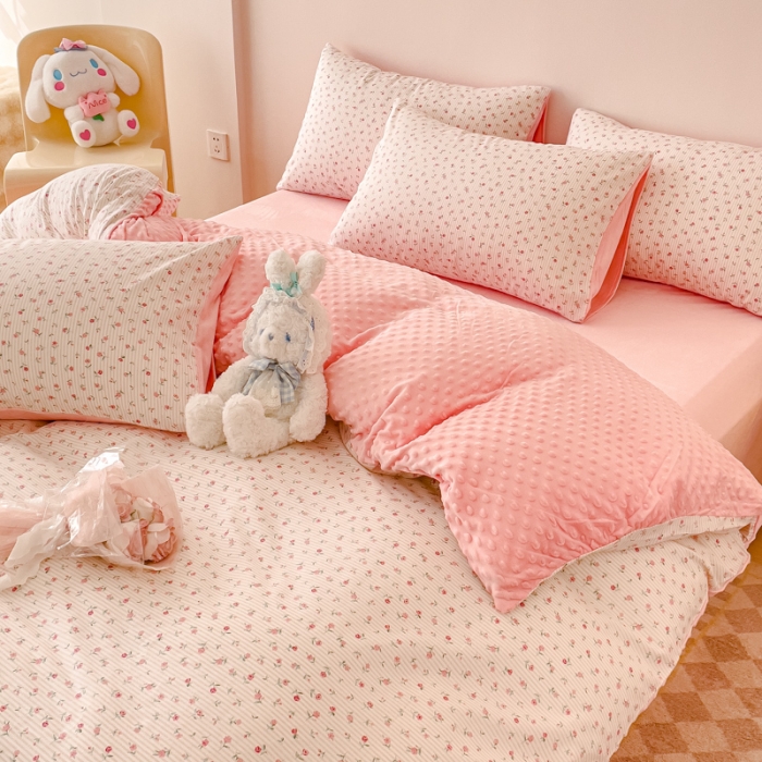 91家纺网 家纺一手货源 找家纺 千朵 2023新款棉加绒豆豆绒四件套 爱茉莉