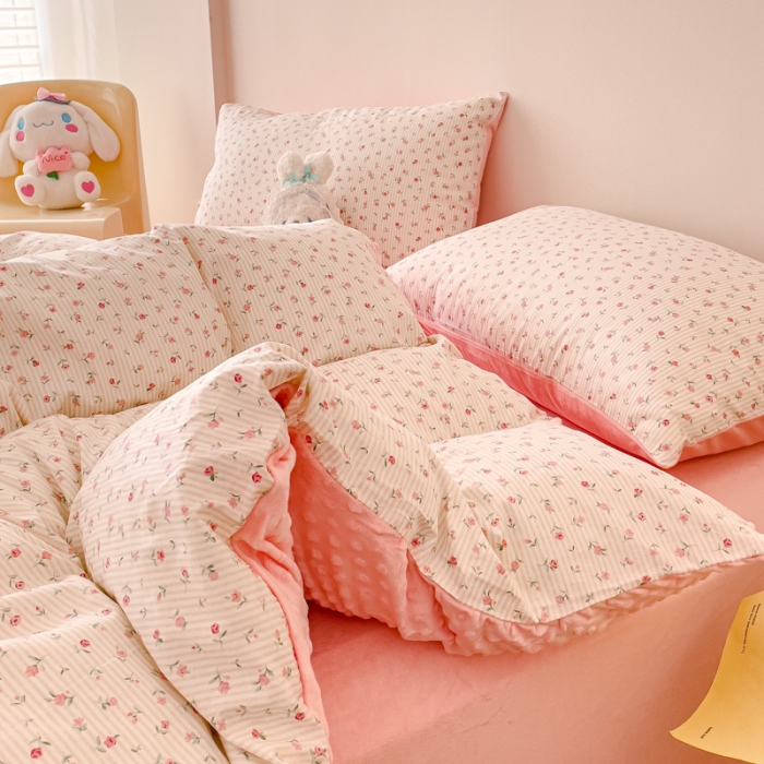 91家纺网 家纺一手货源 找家纺 千朵 2023新款棉加绒豆豆绒四件套 爱茉莉