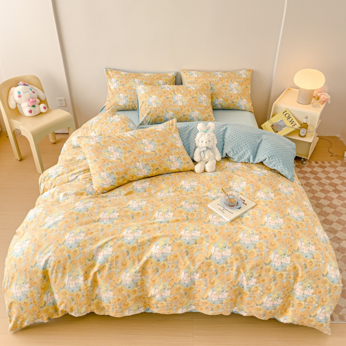 91家纺网 家纺一手货源 找家纺 千朵 2023新款棉加绒豆豆绒四件套 茶茶兔